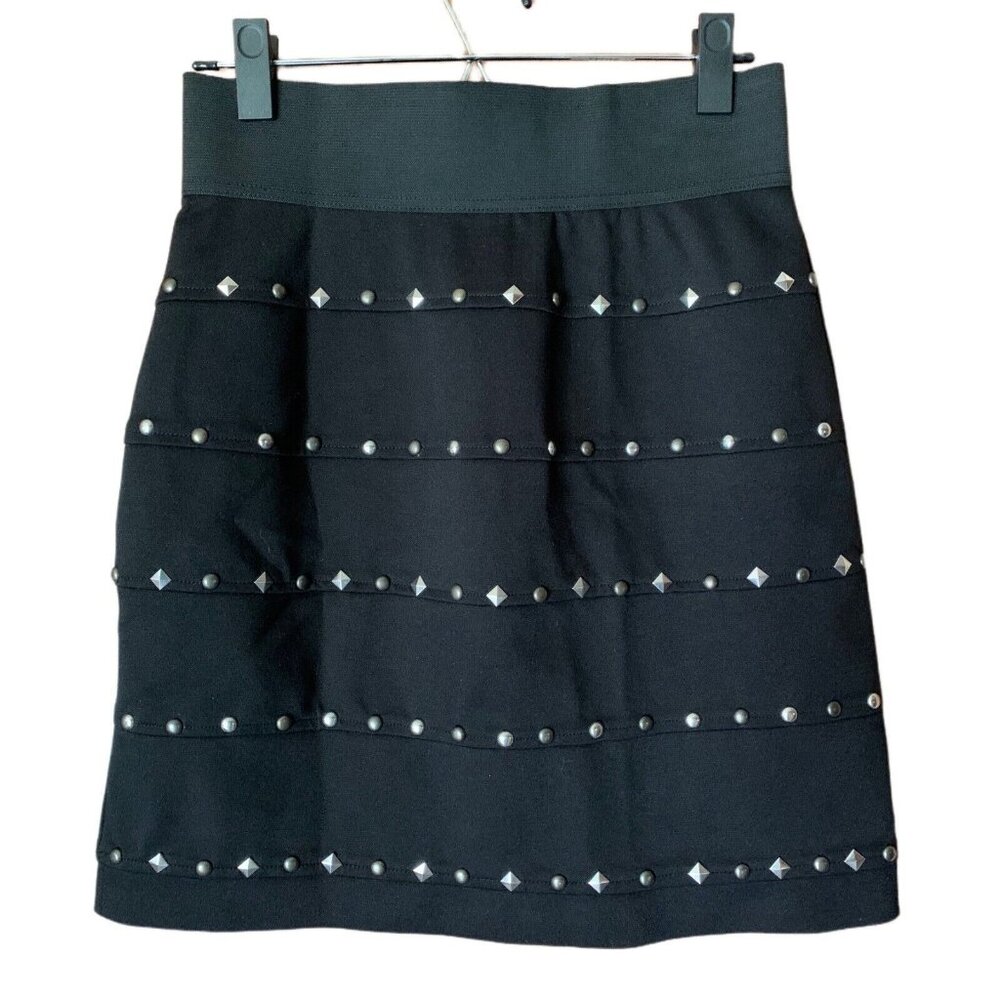 Allen B. Embellished Black With Silver Studs A-Line Skirt  Back Zip Size Small